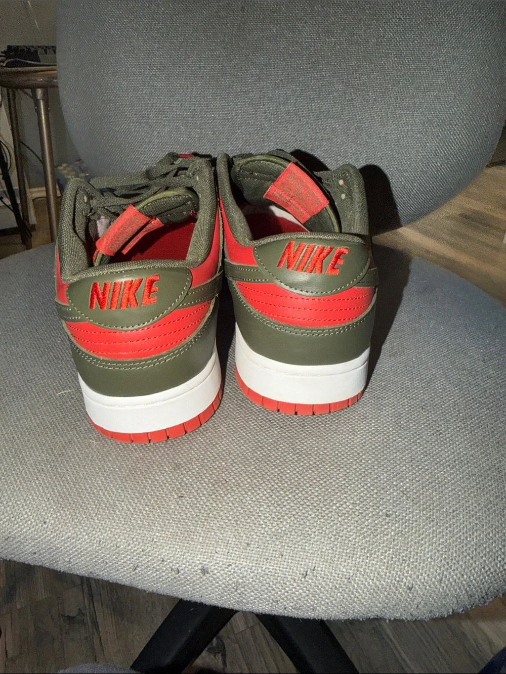 Jordan Low-Top Sneakers in Red and Olive Green
